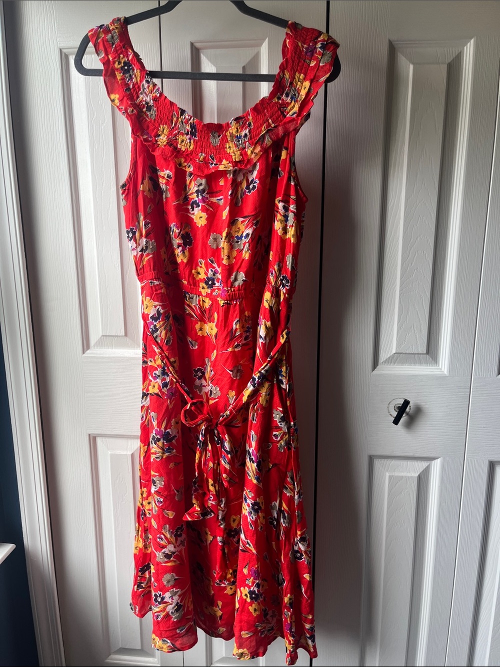 Anthropologie Red Floral Midi Dress Size 12